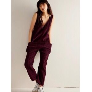 Free People We The Free High Roller Cord Jumpsuit in Italian Plum Size Small